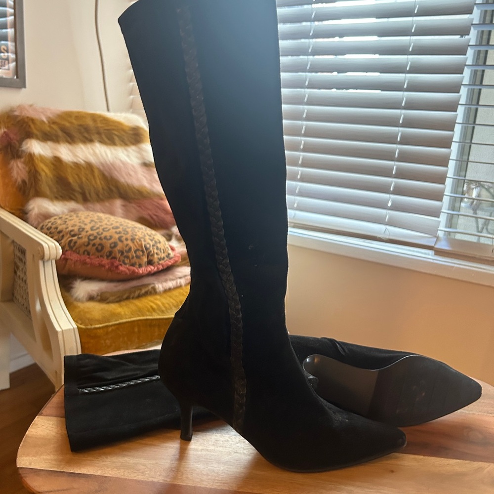 Vintage Ferragamo Suede Black Heeled Boots